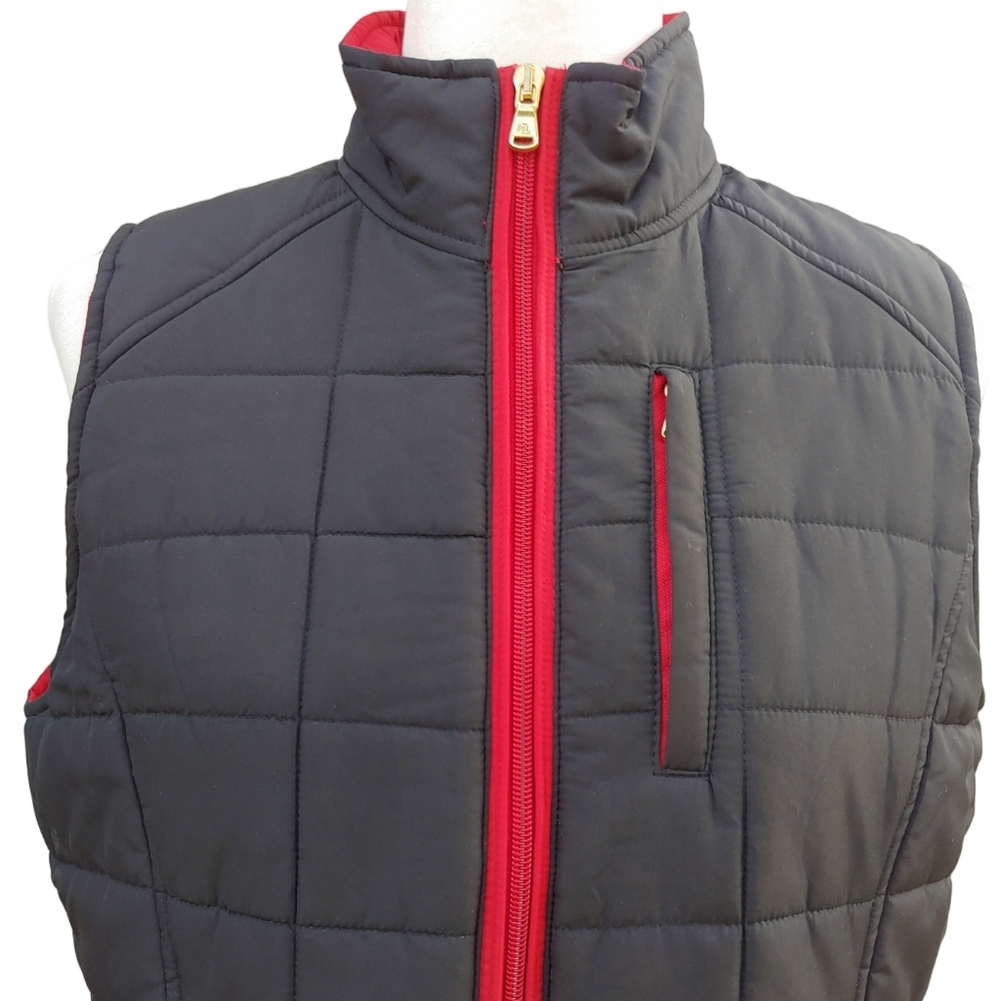Lauren Ralph Lauren Red and Black Quilted Puffer Vest Women's Petite Large - Picture 8 of 15